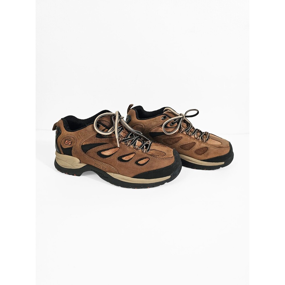 Skechers Brown Black Women's 7.5 Steel Toe Electrical Hazard Suede Work Sneakers